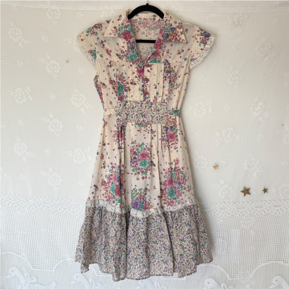70s floral print prairie midi dress - gunne sax inspired - Picture 2 of 6